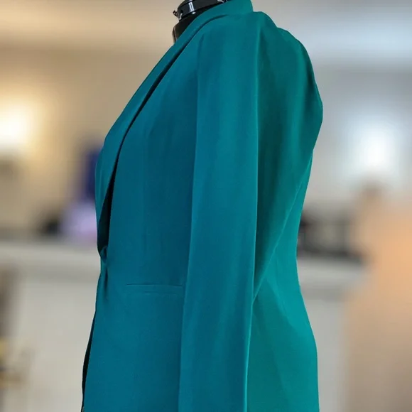 Torrid Studio Crepe Classic Blazer Teal Fanfare 1X Shawl Collar Career Work NWOT - Picture 3 of 5